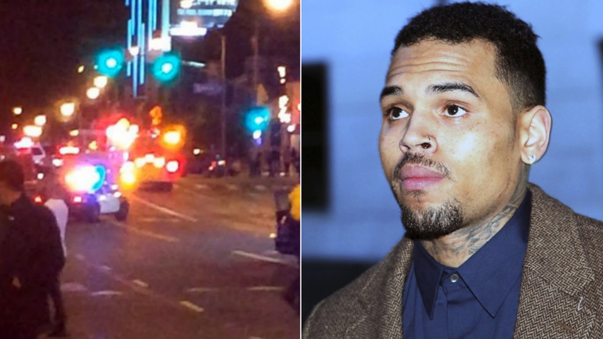Ännu obekräftade bilder på brottsplatsen i närheten av nattklubben i West Hollywood där tre av Chris Browns gäster blev skjutna.